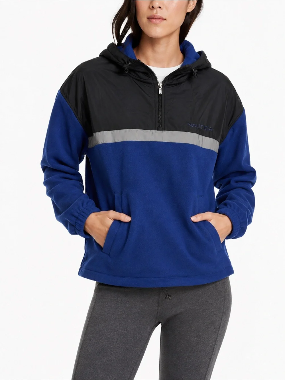 NWT Tommy Hilfiger Sport Blue Polar Fleece Half-Zip Pullover Hoodie Vintage